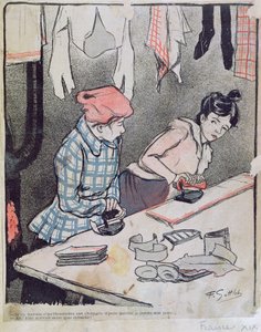 Karikatur som viser to vaskekvinner som sladrer, sent på 1800-tallet
